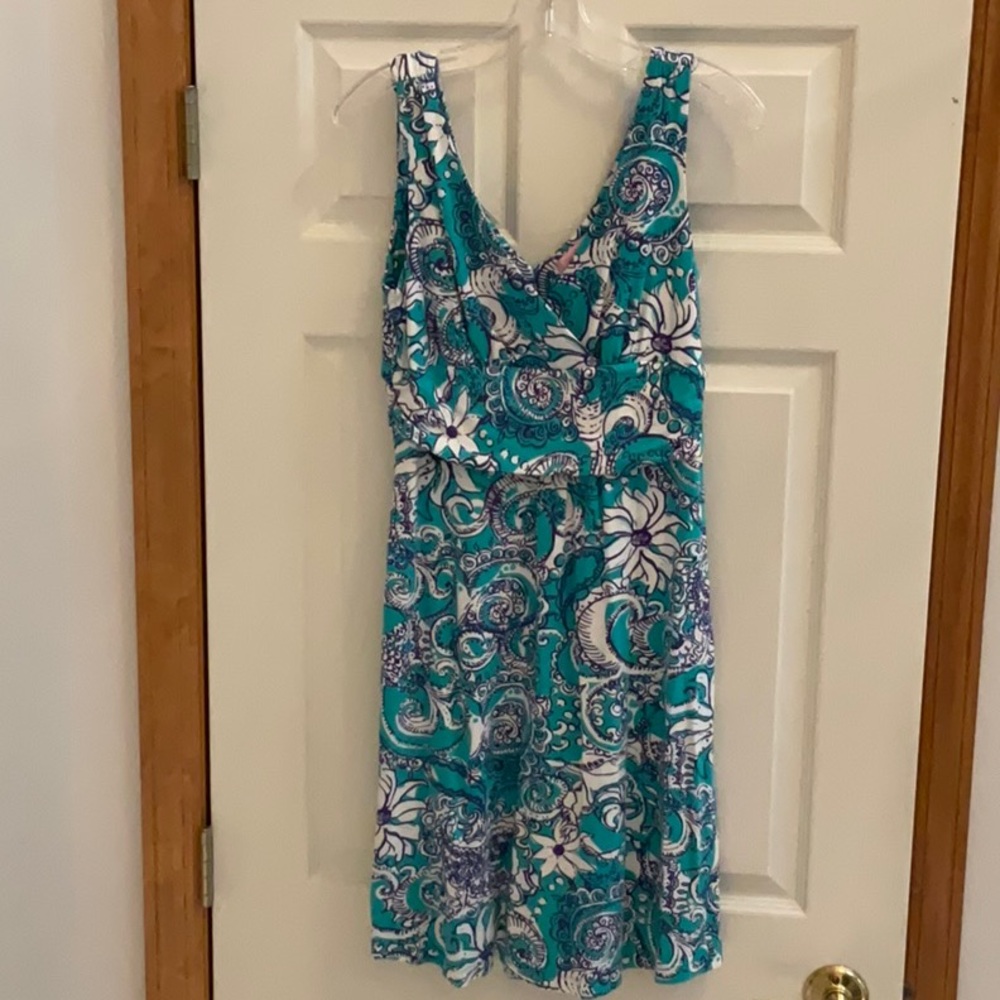 Lilly Pulitzer Shianne V-Neck Montauk Stretch Jersey Dress Seafoam Green -Medium